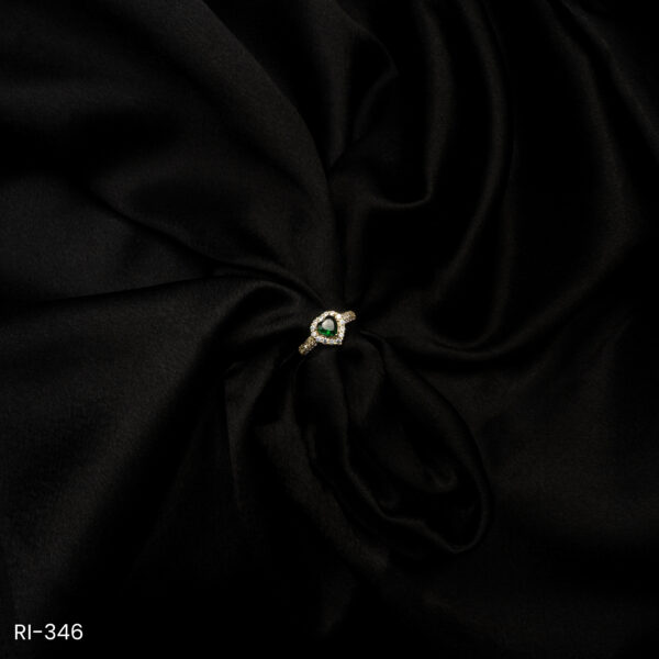 RI-346 - Gold Plated American Diamond & Emerald Green Heart Halo Adjustable Finger Ring