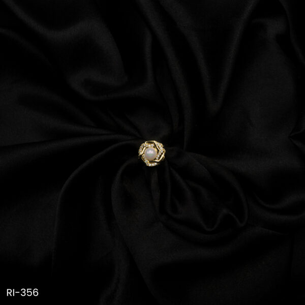 RI-356 - Ethnic Glam Retro Pearl Sparkle American Diamond Adjustable Ring