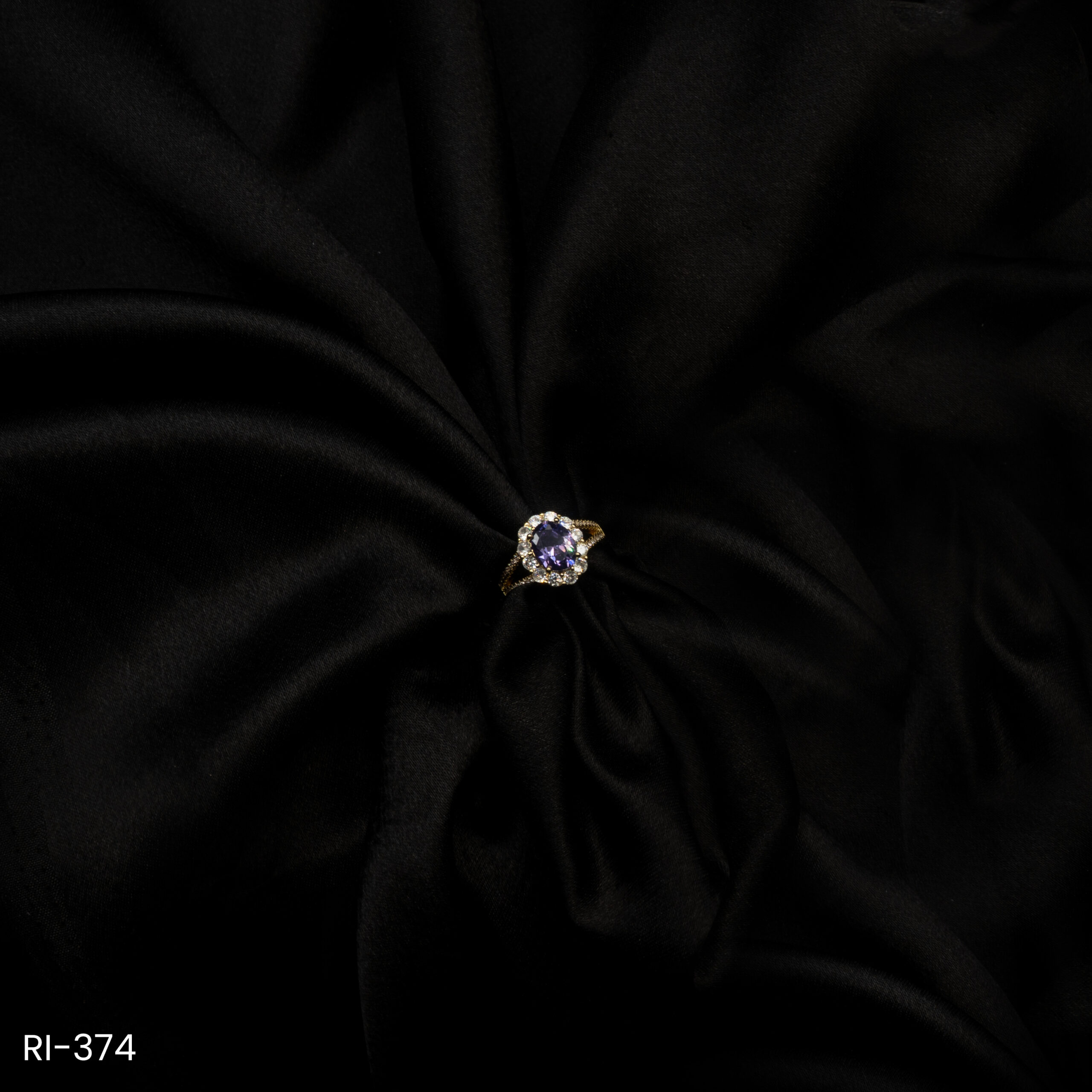 RI-374 - Eye-Catching Cocktail Piece American Diamond & Purple Stone Halo Ring RI-374 - Eye-Catching Cocktail Piece American Diamond & Purple Stone Halo Ring