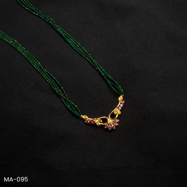 MA-095 - Traditional Design Gold Plated Multi-Strand Green Hydropotey Mangalsutra