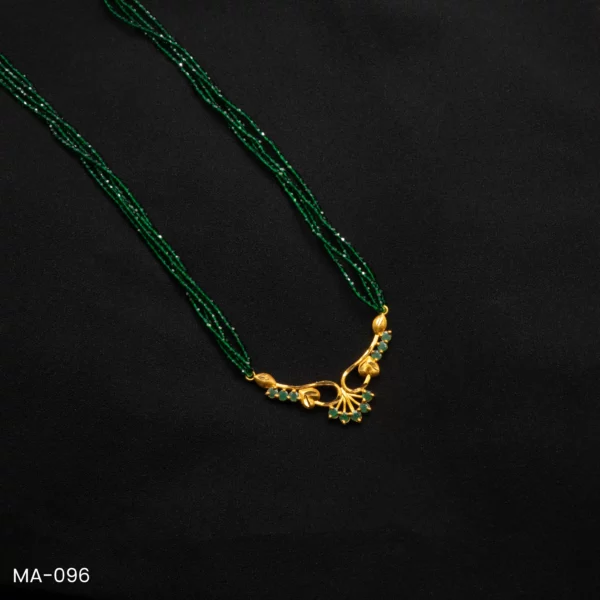 MA-096 - Traditional Design Gold Plated Multi-Strand Green Hydropotey Mangalsutra