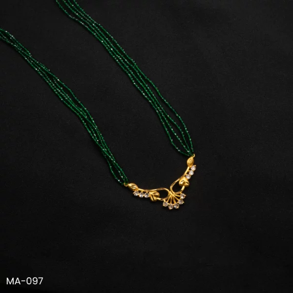 MA-097 - Traditional Design Gold Plated Multi-Strand Green Hydropotey Mangalsutra