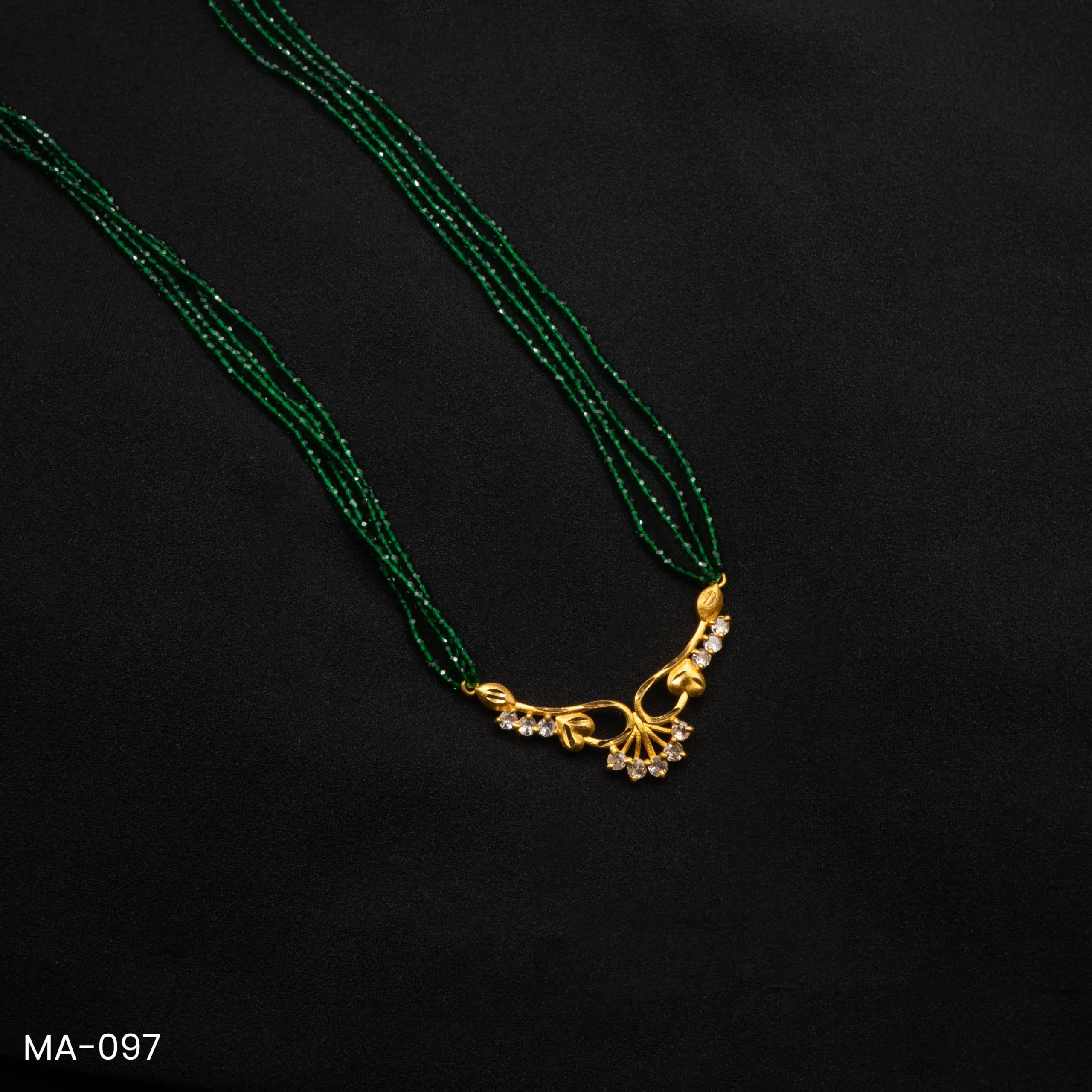 MA-097 - Traditional Design Gold Plated Multi-Strand Green Hydropotey Mangalsutra MA-097 - Traditional Design Gold Plated Multi-Strand Green Hydropotey Mangalsutra