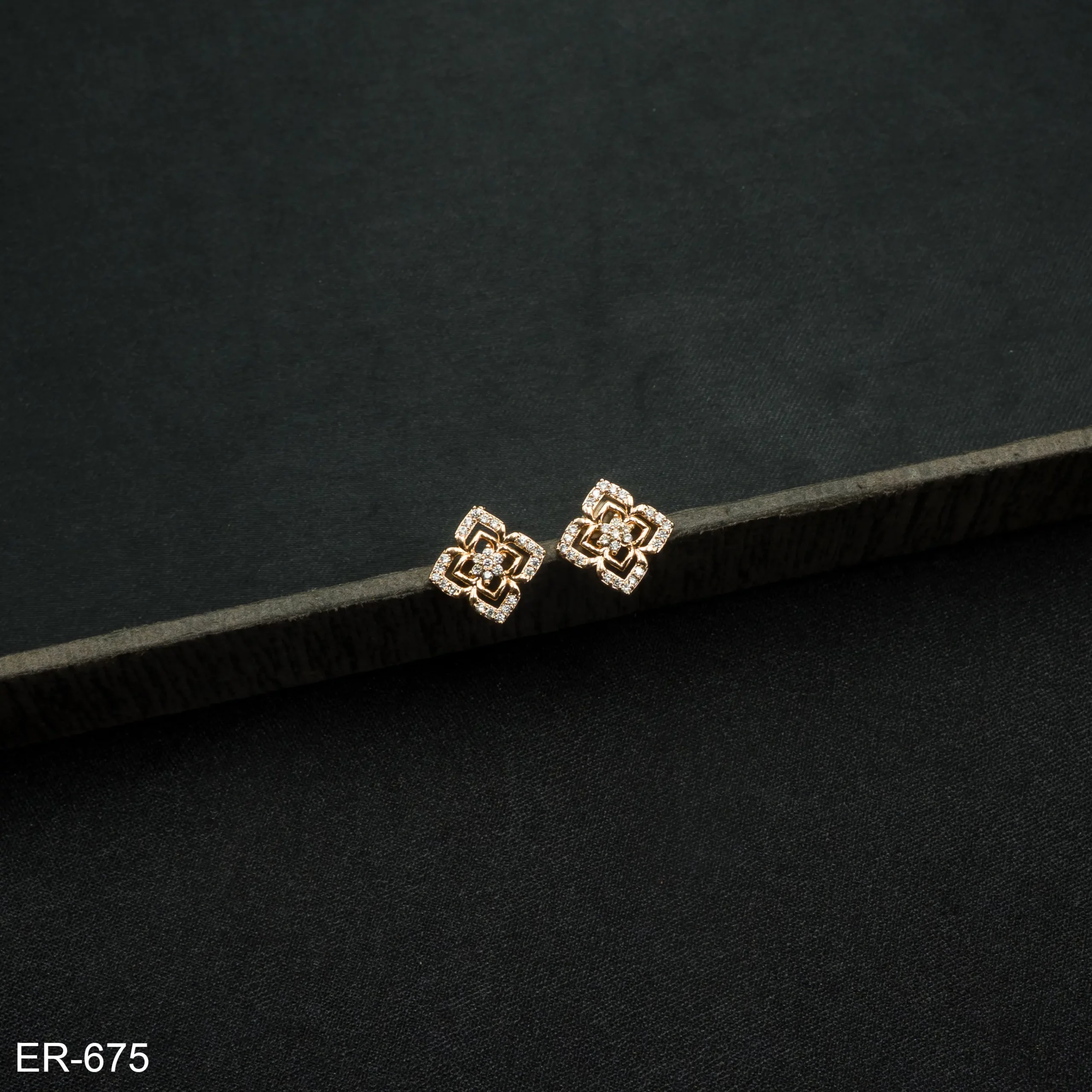 ER-675 - Dainty and Minimalist Gold Plated American Diamond Clover Studs ER-675 - Dainty and Minimalist Gold Plated American Diamond Clover Studs