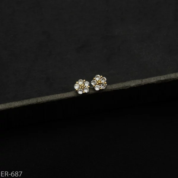 ER-687 - Pretty and Minimalist Dual Tone Floral Zircon Stud Earrings for Women