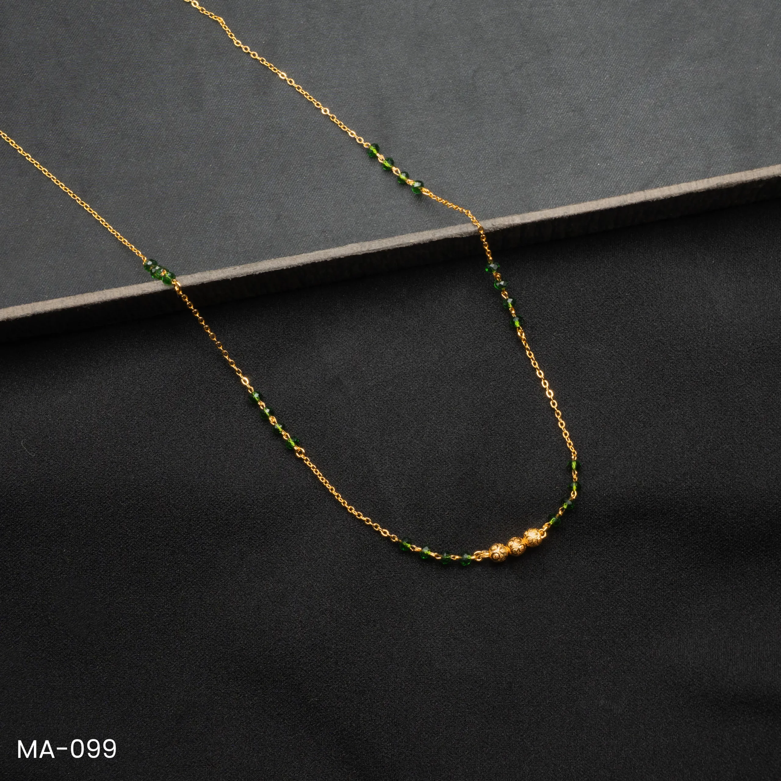 MA-099 - Minimalist Gold Plated Mangalsutra with Green Beads MA-099 - Minimalist Gold Plated Mangalsutra with Green Beads