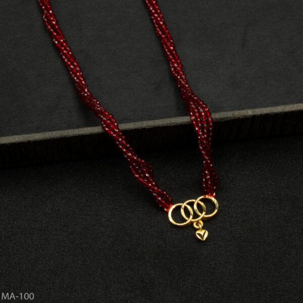 MA-100 - Minimalist Modern Interlocking Rings & Heart Red Hydropotey Mangalsutra
