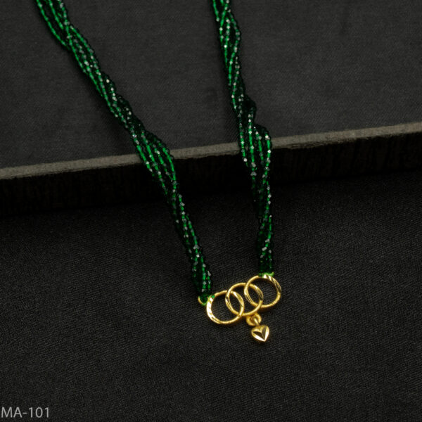 MA-101 - Minimalist Modern Interlocking Rings & Heart Green Hydropotey Mangalsutra