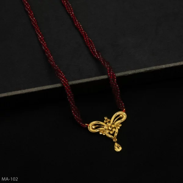 MA-102 - Modern Red Hydropotey Necklace with Gold Plated Floral Pendant