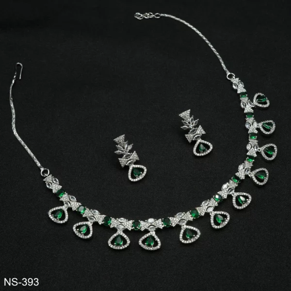 NS-393 - Modern and Chic American Diamond & Emerald Necklace Set for Parties and Dinners