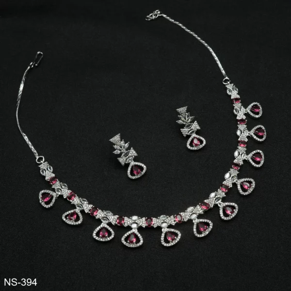 NS-394 - Modern and Chic American Diamond & Ruby Necklace Set for Parties and Dinners