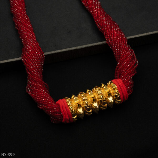 NS-399 - Traditional Red Beaded Nepali Pote with Gold Plated Tilhari