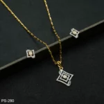 PS-280 - American Diamonds Modern Geometric Rhombus Pendant Set