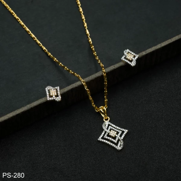 PS-280 - American Diamonds Modern Geometric Rhombus Pendant Set