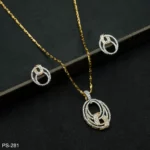 PS-281 - Contemporary Overlapping Loops American Diamond Oval Pendant and Earring Set