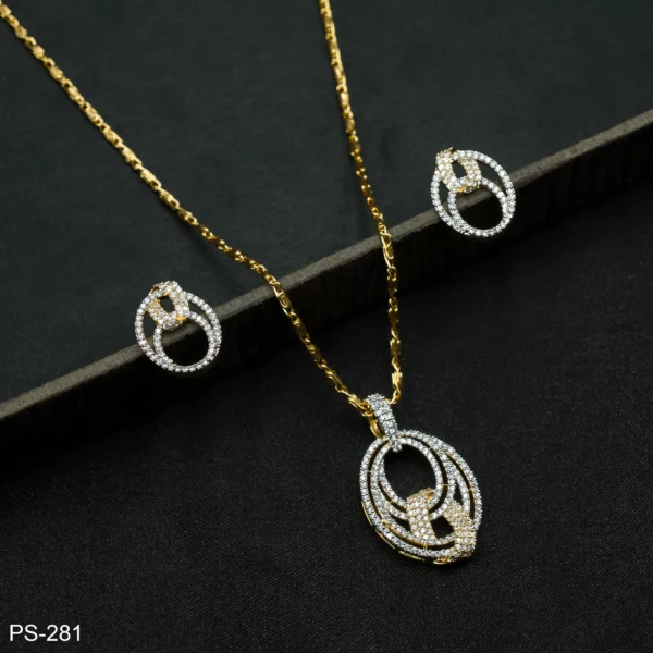 PS-281 - Contemporary Overlapping Loops American Diamond Oval Pendant and Earring Set