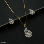 PS-282 - Sparkling Concentric Paisley American Diamond Pendant Set