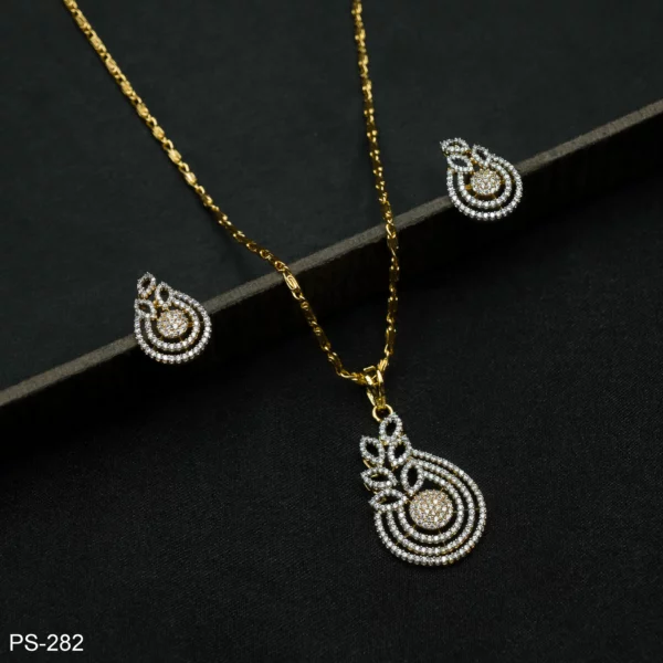 PS-282 - Sparkling Concentric Paisley American Diamond Pendant Set