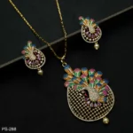 PS-288 - Artistic Multicolor Meenakari Peacock Pendant Set with American Diamonds