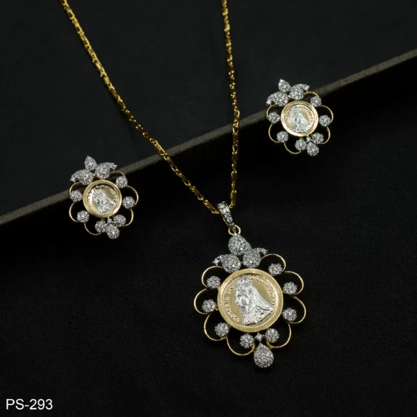 PS-293 - Timeless Elegance Vintage Coin Pendant Set with Floral Scalloped Frame