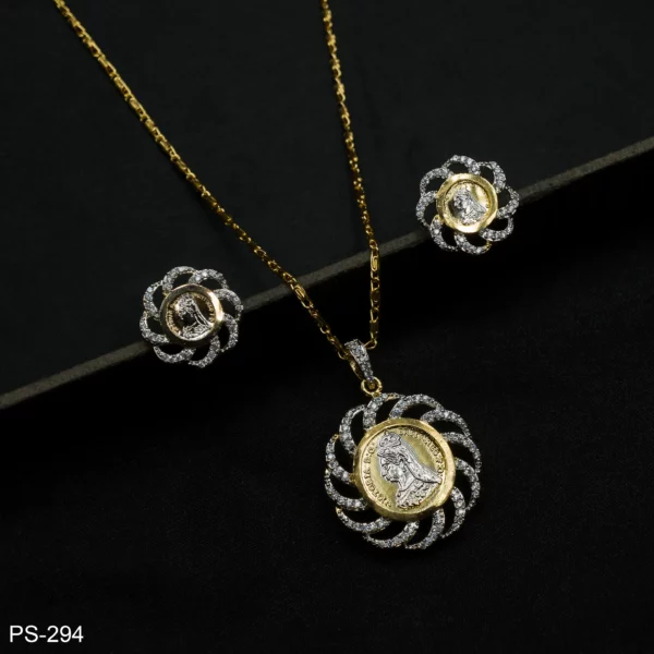 PS-294 - Timeless Elegance Vintage Coin Pendant Set with Asymmetrical Swirl Frame