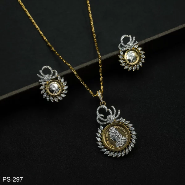PS-297 - Elegant Heritage Two-Tone Vintage Coin Pendant Set for Sophisticated Style