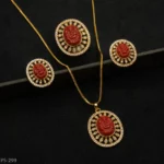 PS-299 - Divine Serenity Traditional Red Muga Ganesh Pendant Set With American Diamonds