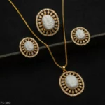 PS-300 - Divine Serenity Traditional White Muga Ganesh Pendant Set With American Diamonds