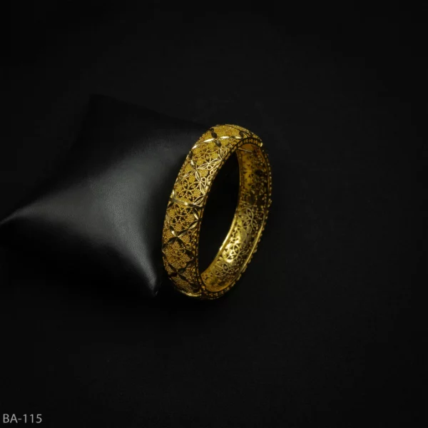 BA-115 - Classic Wedding and Festive Wear Gold Plated Bangle with Intricate Net Pattern