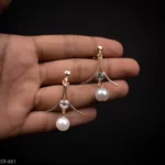 ER-661 - Modern Curve Design Pearl Drop Earrings With CZ Accent