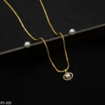 PS-303 - Elegant and Simple Gold Plated Pearl Pendant and Studs Set