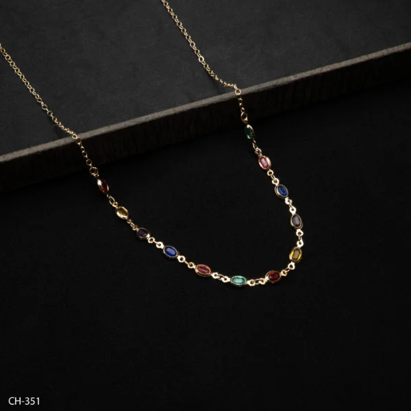 CH-351 - Vibrant Multicolor Oval Stone Chain for Party and Casual Style