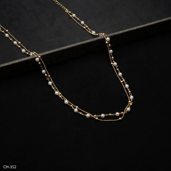 CH-352 - Minimalist Dainty Double Layered Gold Plated Chain with Mini Pearls
