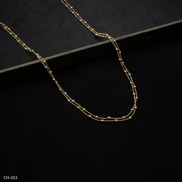 CH-353 - Essential Minimalist Double Layered Gold Plated Bead Satellite Necklace