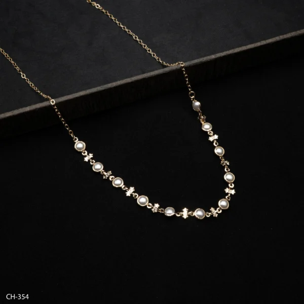 CH-354 - Romantic Gold Plated Necklace with White Pearls and Floral Accents