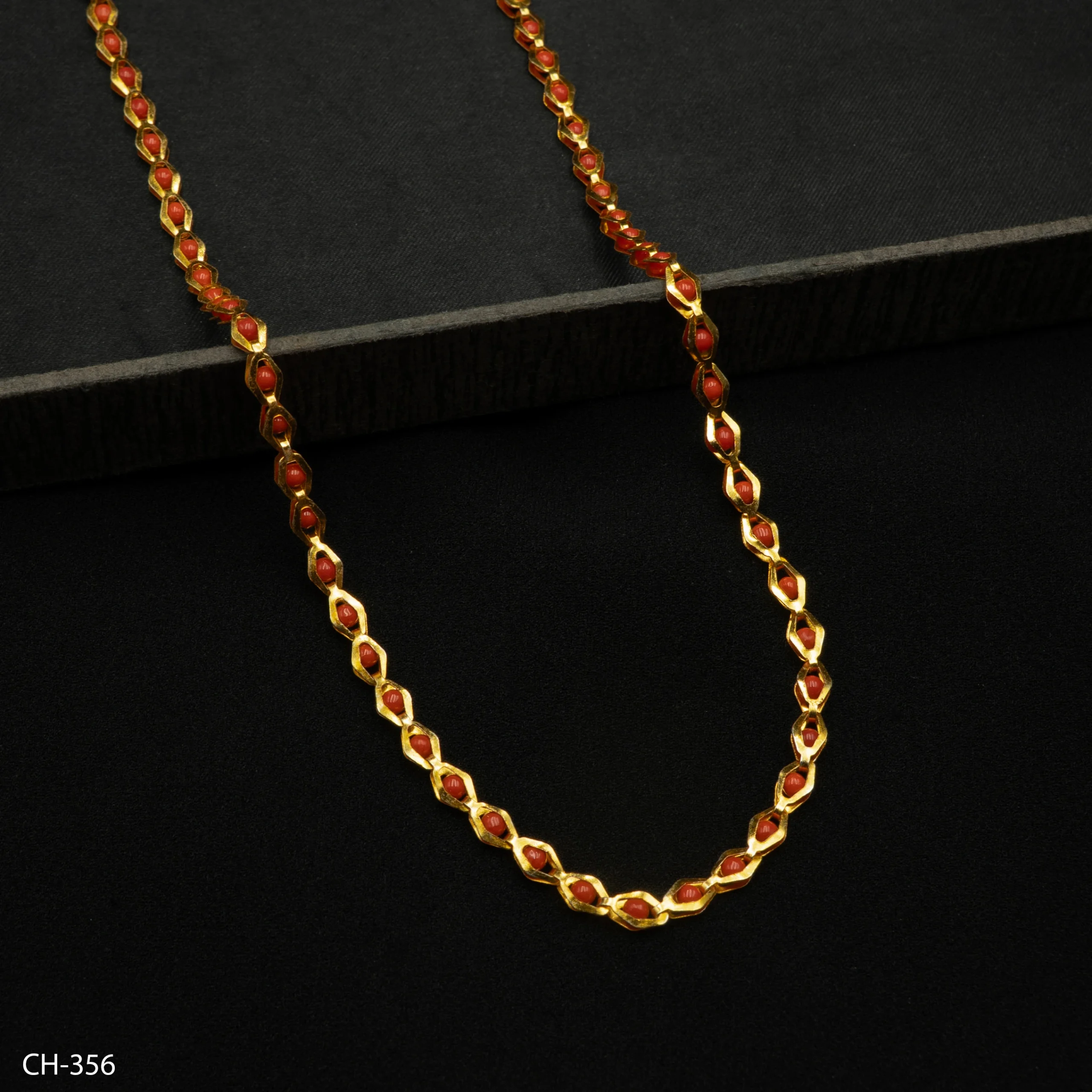 CH-356 - Radiant Gold Tone Chain Featuring Bold Red Beaded Links CH-356 - Radiant Gold Tone Chain Featuring Bold Red Beaded Links