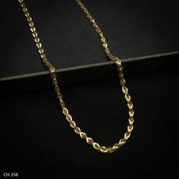 CH-358 - Radiant Gold Tone Chain Featuring White Crystal Beaded Links