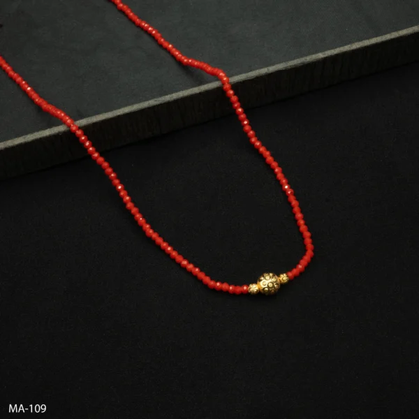 MA-109 - Vibrant Red Beaded Mangalsutra with Classic Gold Ball Pendant