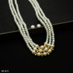 NS-415 - Classic Elegance Triple Layered Pearl Necklace Set for Weddings and Parties