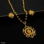 PS-305 - Vibrant Gold Plated American Diamond & Navratna Ganesha Pendant Set