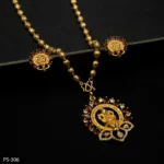 PS-306 - Vibrant Gold Plated American Diamond & Ruby Ganesha Pendant Set