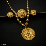 PS-309 - Intricate Gold Plated Complete Statement Look Set for Sarees and Lehengas With Necklace, Earrings & Ring